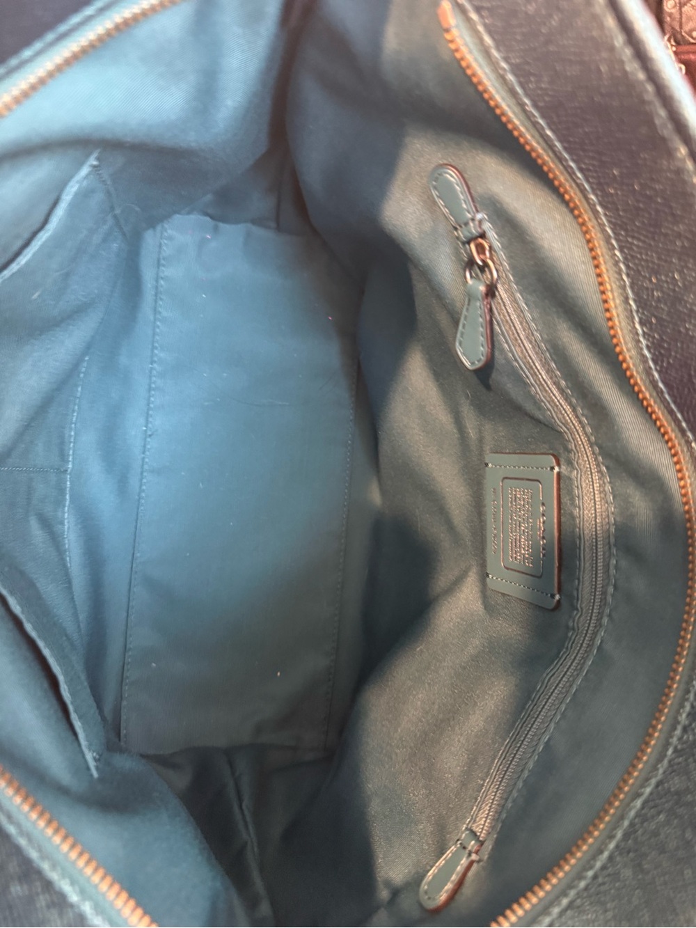Coach Teal Metallic Tote Bag with Matching Clutch Wristlet - Picture 4 of 8